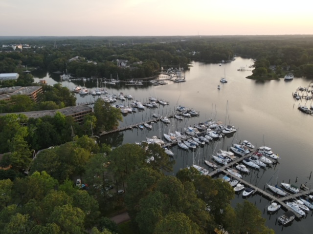 aerial view of the marina